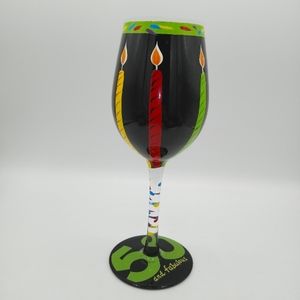 Lolita 50 and Fabulous Happy Birthday Hand Painted Recipe Wine Glass Goblet
